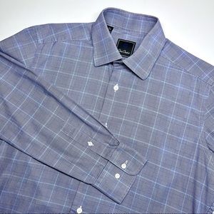 Men’s David Donahue blue plaid trim fit shirt size 15.5 • 32/33